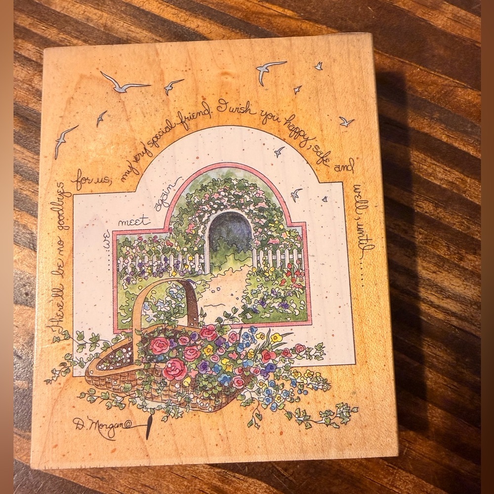 Stamps Happen wooden rubber stamp NWT